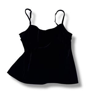 Black Velvet Bra Cami Top tank 36B Norm Thompson velour built-in velour